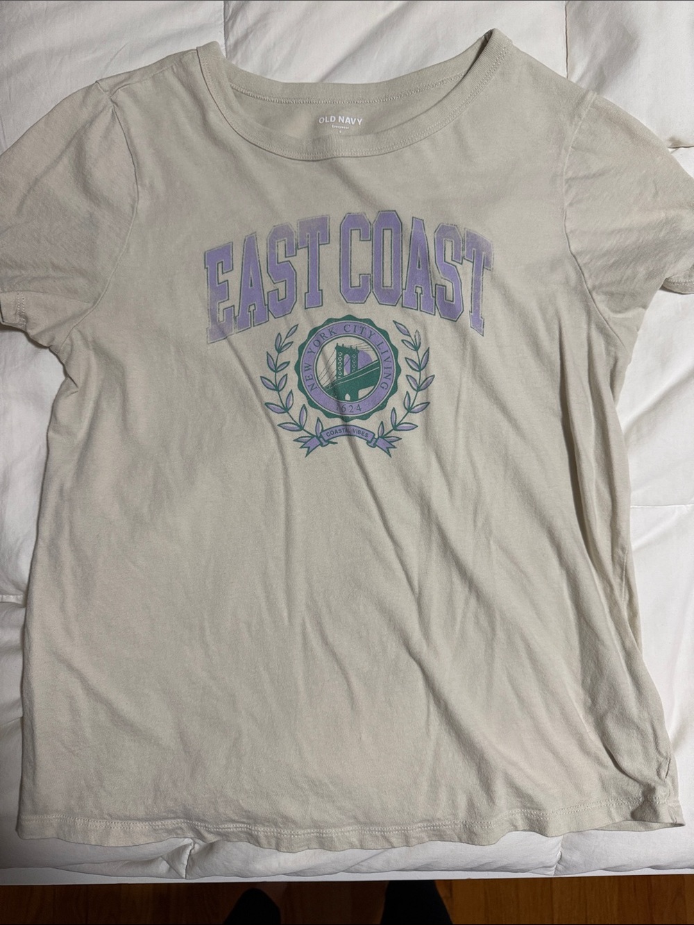 Old Navy Cream Tee with Purple East Coast Graphic